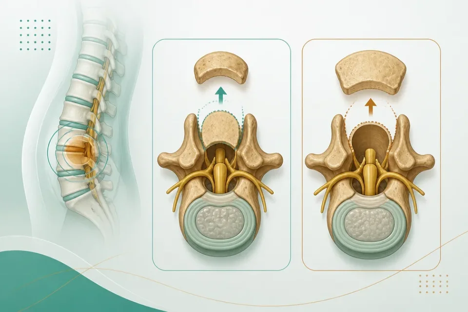 نمای توضیحی درباره لامینوتومی و لامینکتومی