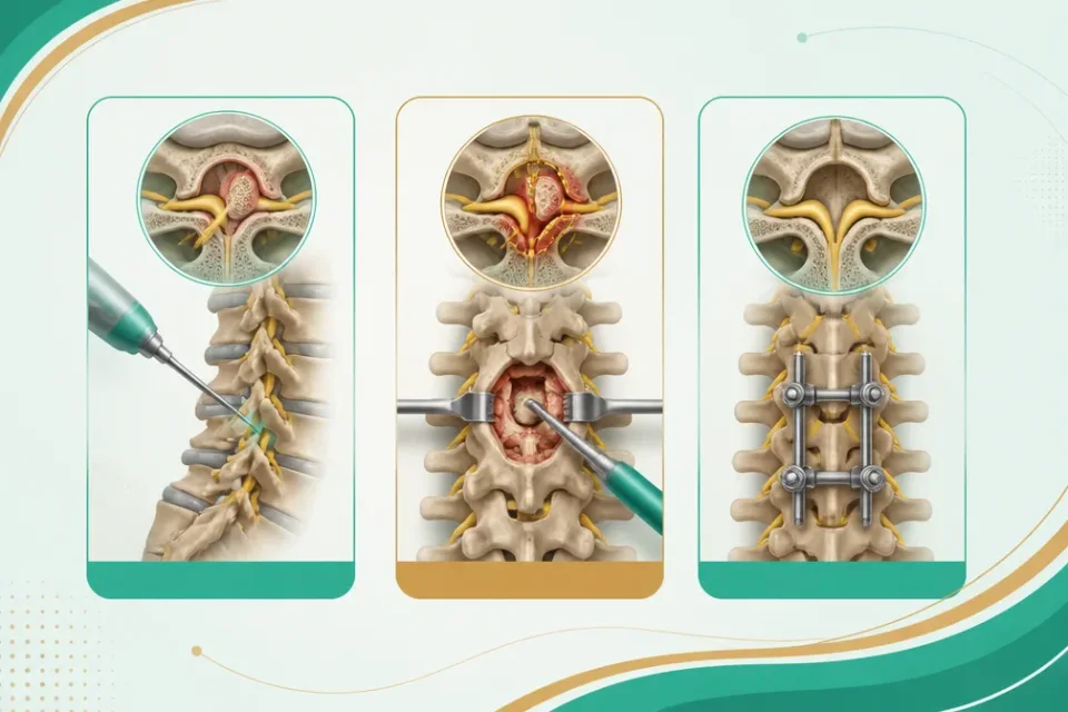 نمای توضیحی درباره نوع جراحی تنگی کانال نخاعی